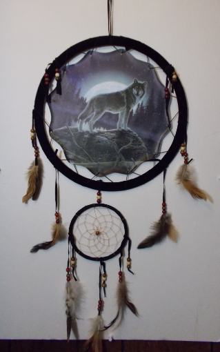 Picture of Wolf on Rock night with Moon Mandala Scene - Dreamcatcher - by Al Agnew