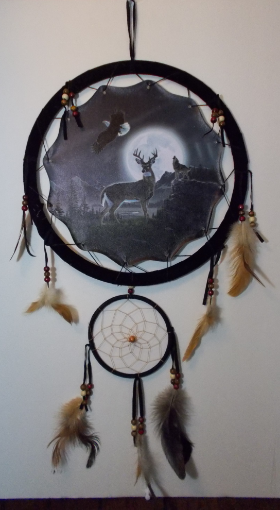 Picture of Deer, Wolf and Eagle - Night scene Mandala - Dreamcatcher - by Al Agnew