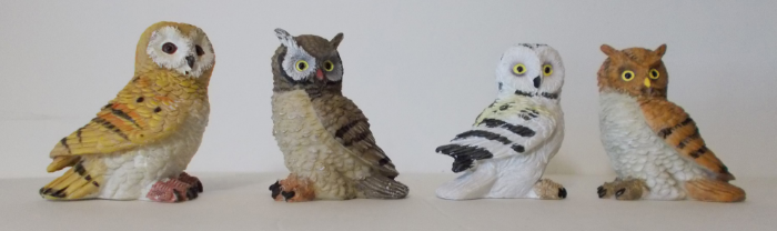 Picture of Colorful Nocturnal Cute Barn Great Horned Snowy & Screech Owl Chicks Figurine Set of 4 Collectible
