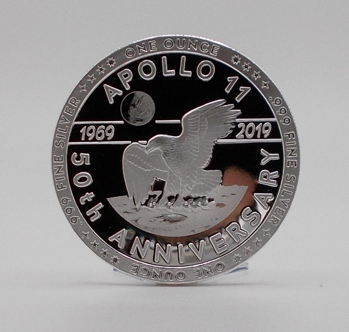 Picture of Apollo 11  | Eagle Landing | 50th Anniversary - July 20, 1969 - July 20, 2019  (1oz Silver Round Proof) Coin | (Limited Numbered Edition)