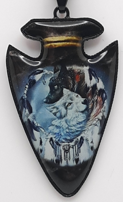 Picture of Arrowhead - Indian Faith Animal Totem Gray and White Wolf Necklace