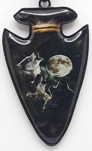 Picture of Arrowhead - Indian Faith Animal Totem 3 Wolf Howling with Moon Necklace
