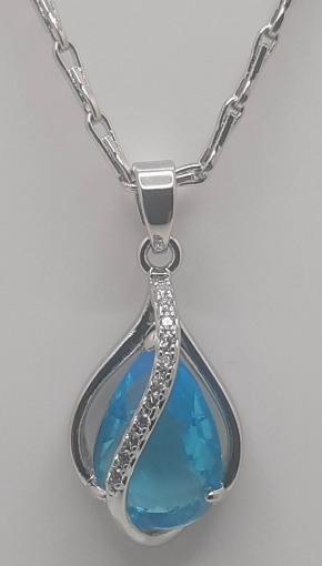 Picture of Teardrop Cut Aquamarine Gemstone Pendant Necklace