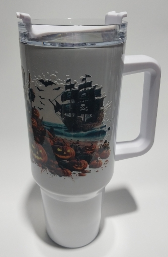 Picture of Lady Pirate with ship and Pumpkins
