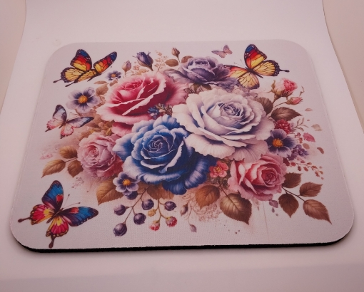 Picture of Butterfly and Roses White Mouse Pad