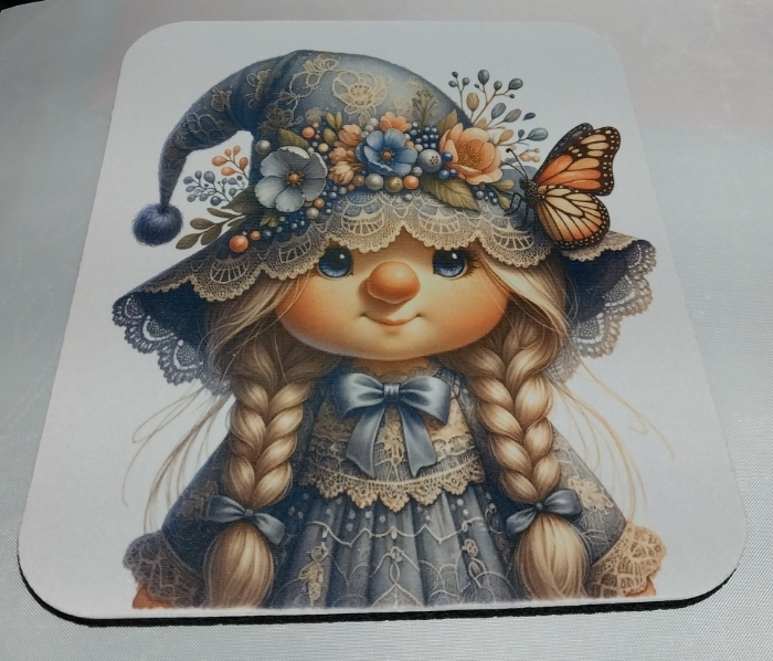 Picture of Gnome girl in Blue Dress with Butterfly (Mouse Pad)