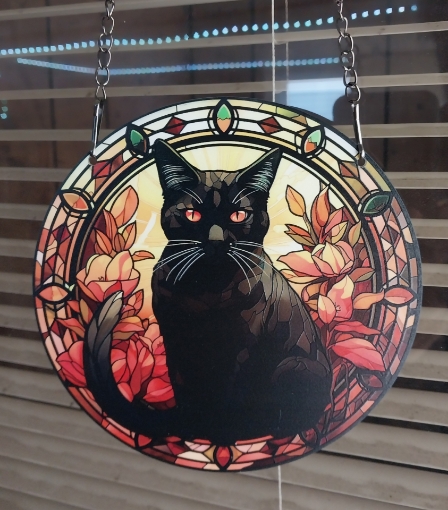 Picture of Black cat with flowers (Acrylic Sun Catcher)