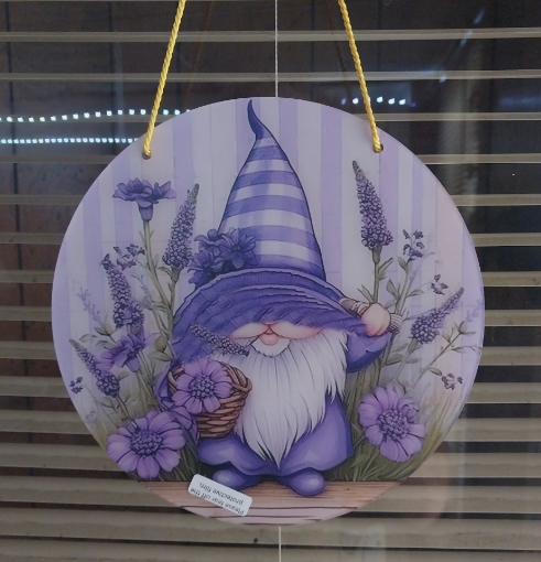 Picture of Gnome in Purple & White with Flowers (Acrylic Sun Catcher)