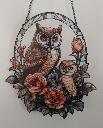 Picture of Owl with Baby with roses (Sun catcher)