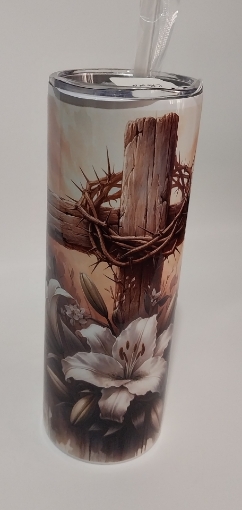 Picture of Cross with Grown of Thorns with Lilly Flowers (Tumbler)