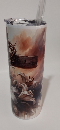 Picture of Cross with Grown of Thorns with Lilly Flowers (Tumbler)